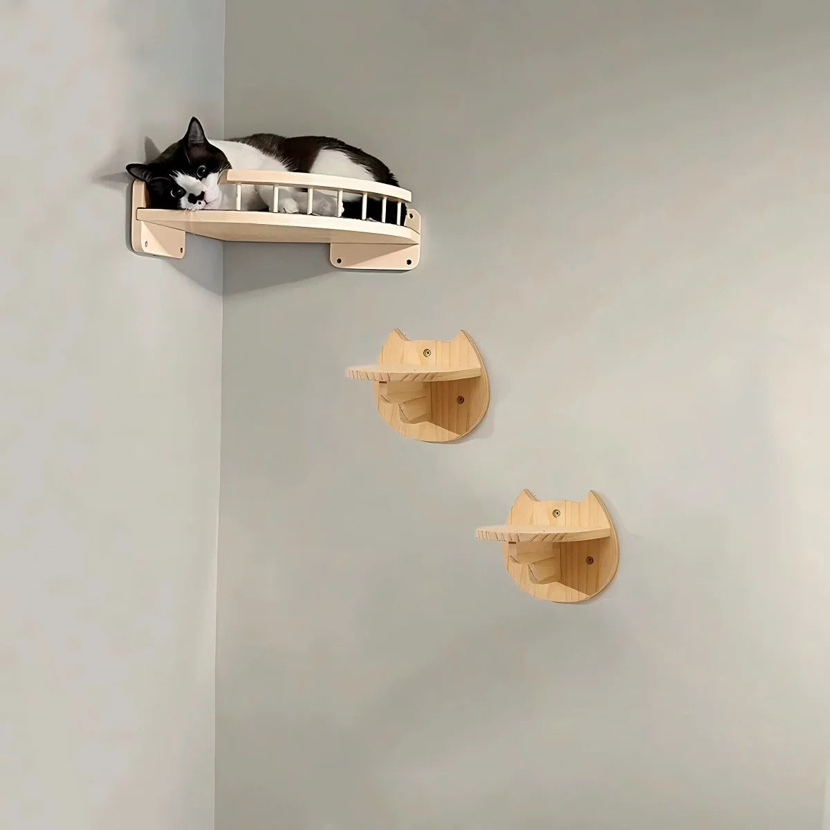 CWV Wall Mounted Wooden Cat Hammock And Climbing Shelf Set
