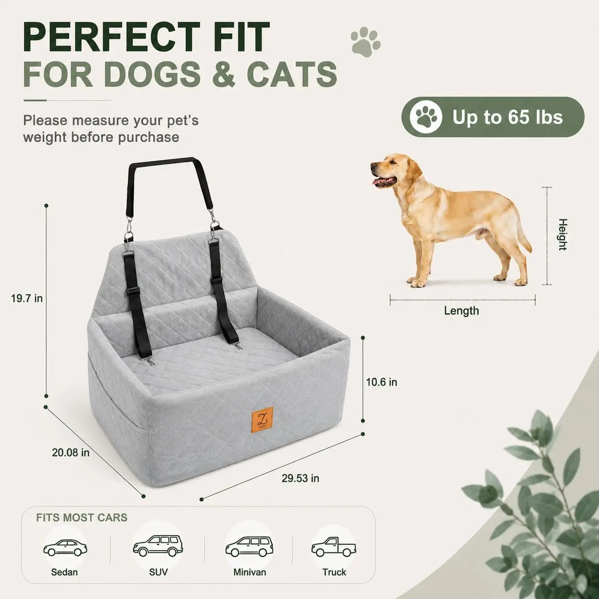 Dog Car Seat Bed with Safety Belt and Washable Cover