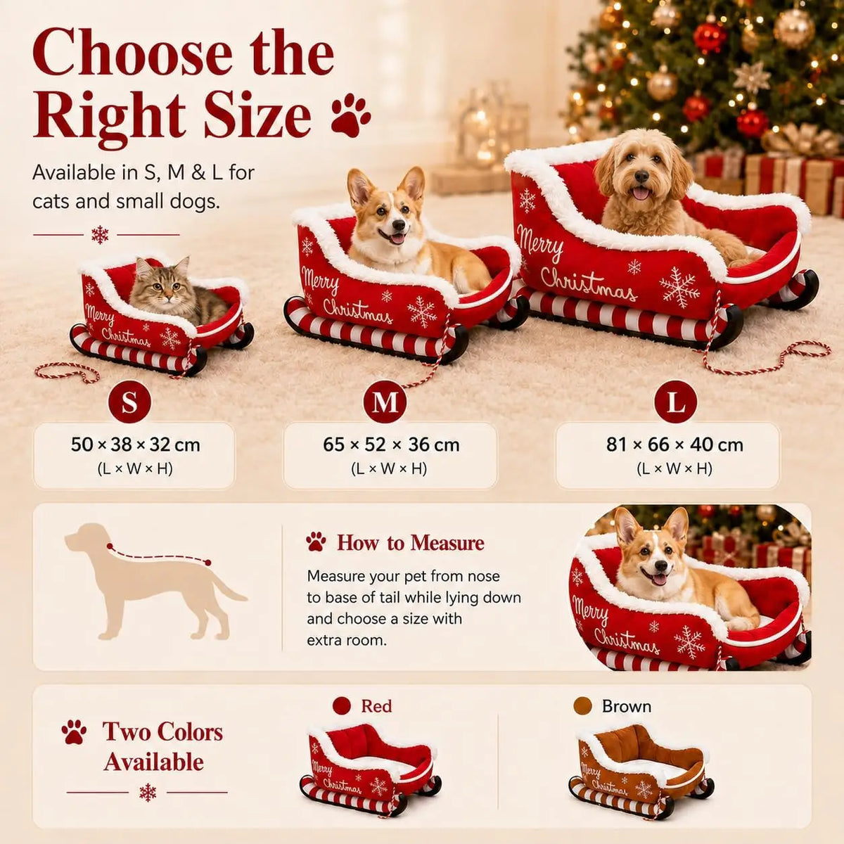 Christmas Santa Sleigh Dog Bed With Plush Raised Sides
