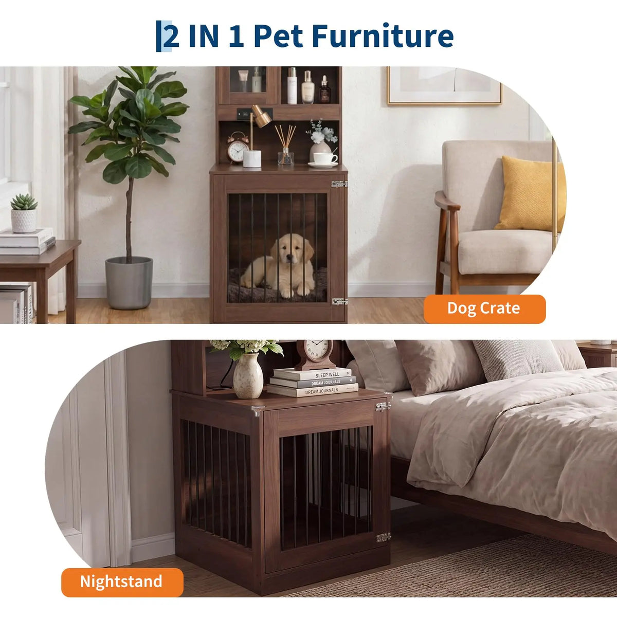 GAOMON Wooden Dog Crate End Table with Metal Frame