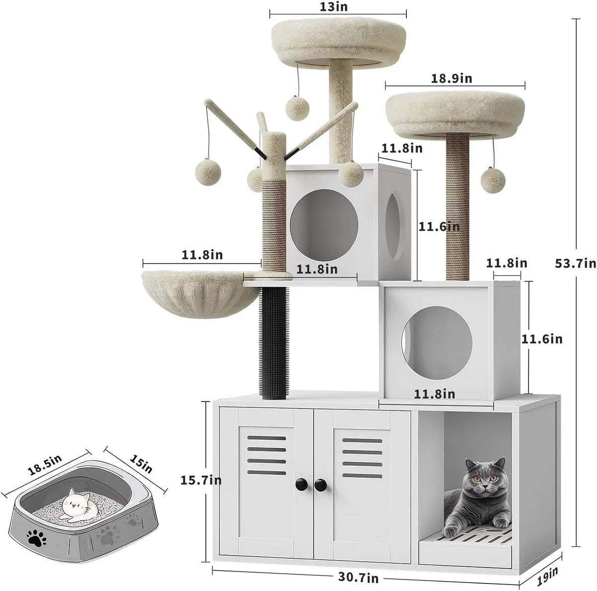 Garvee Cat Tree With Hidden Litter Cabinet And Cozy Perches
