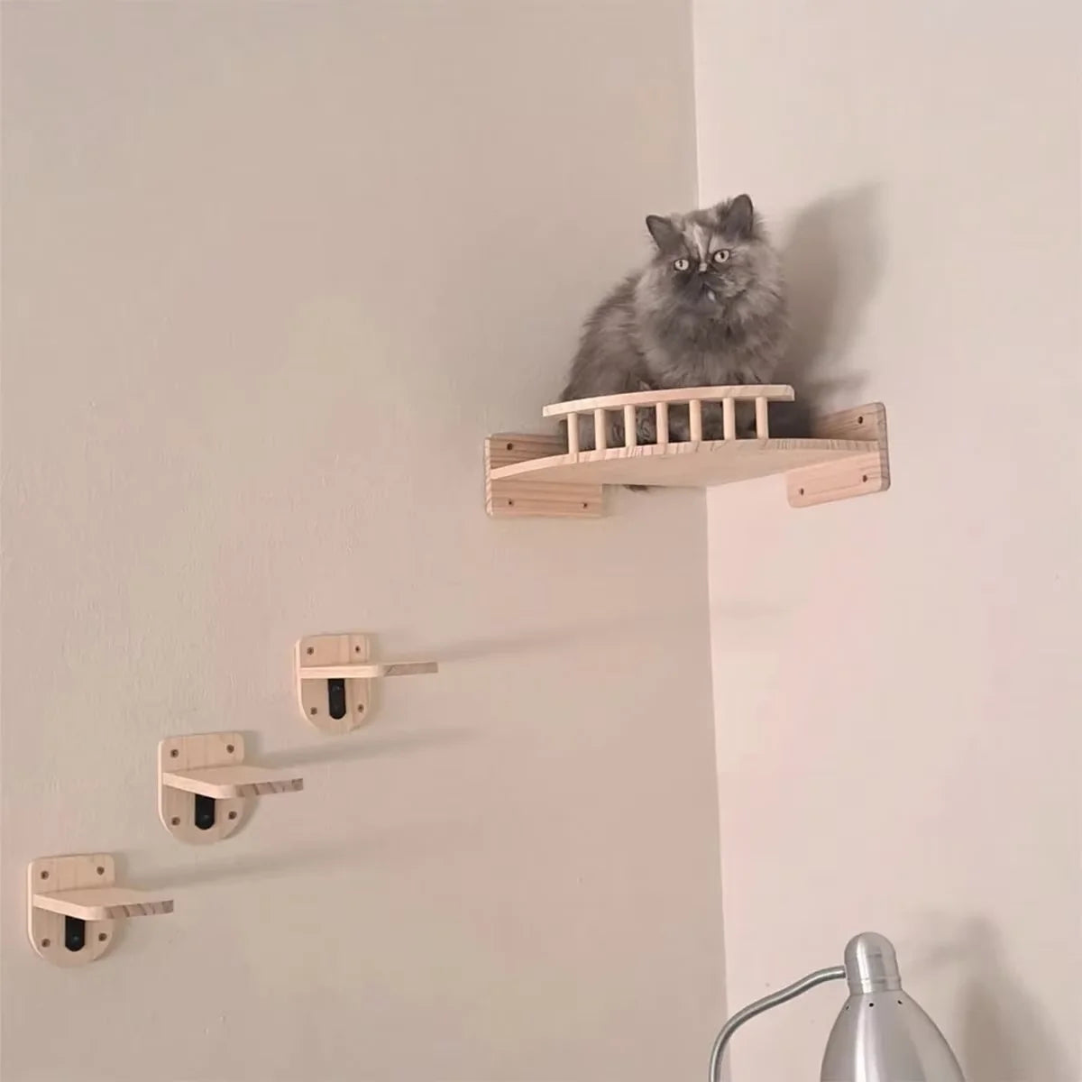 CWV Wall Mounted Wooden Cat Hammock And Climbing Shelf Set