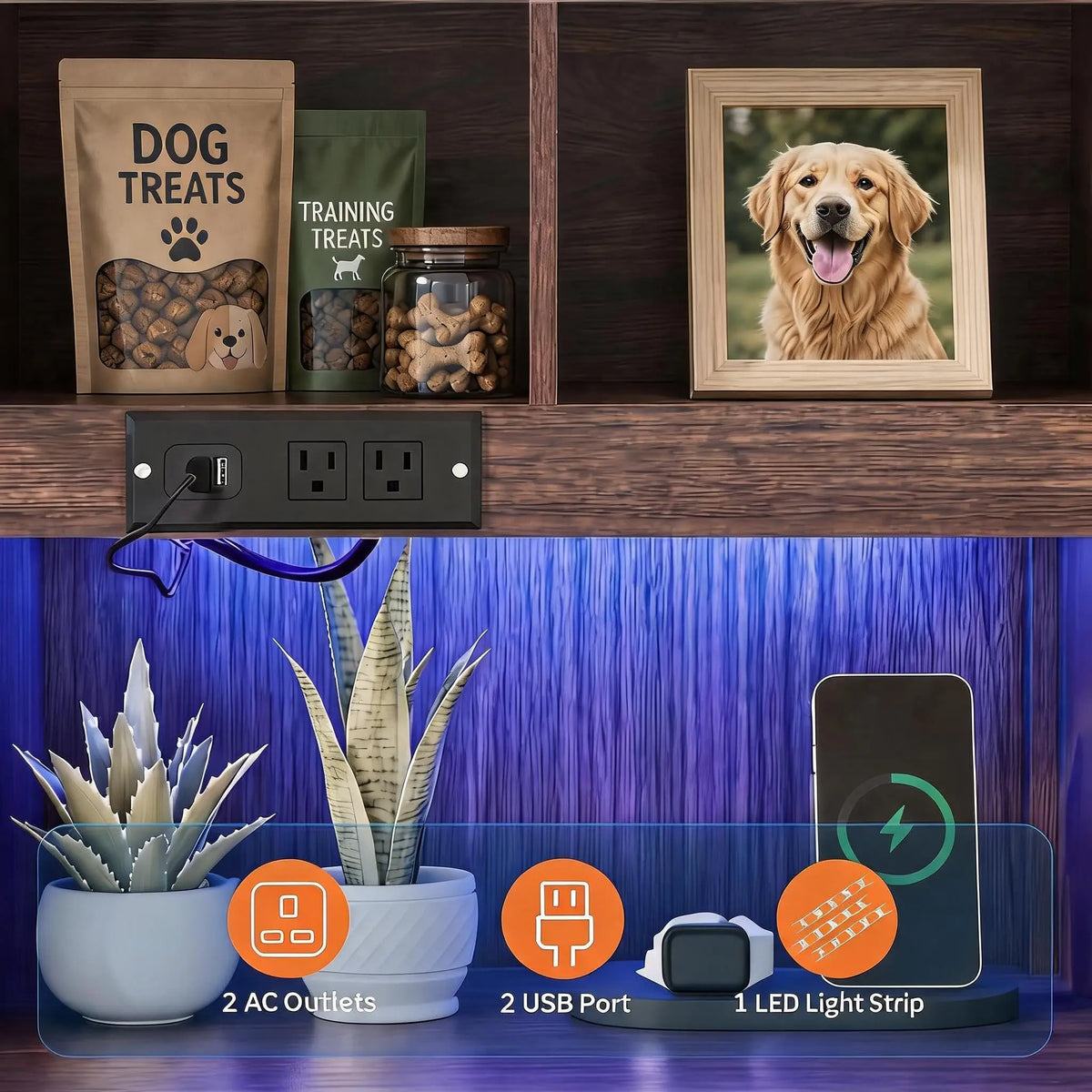 GAOMON Wooden Dog Crate End Table with Metal Frame