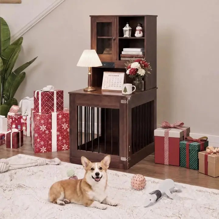 GAOMON Wooden Dog Crate End Table with Metal Frame