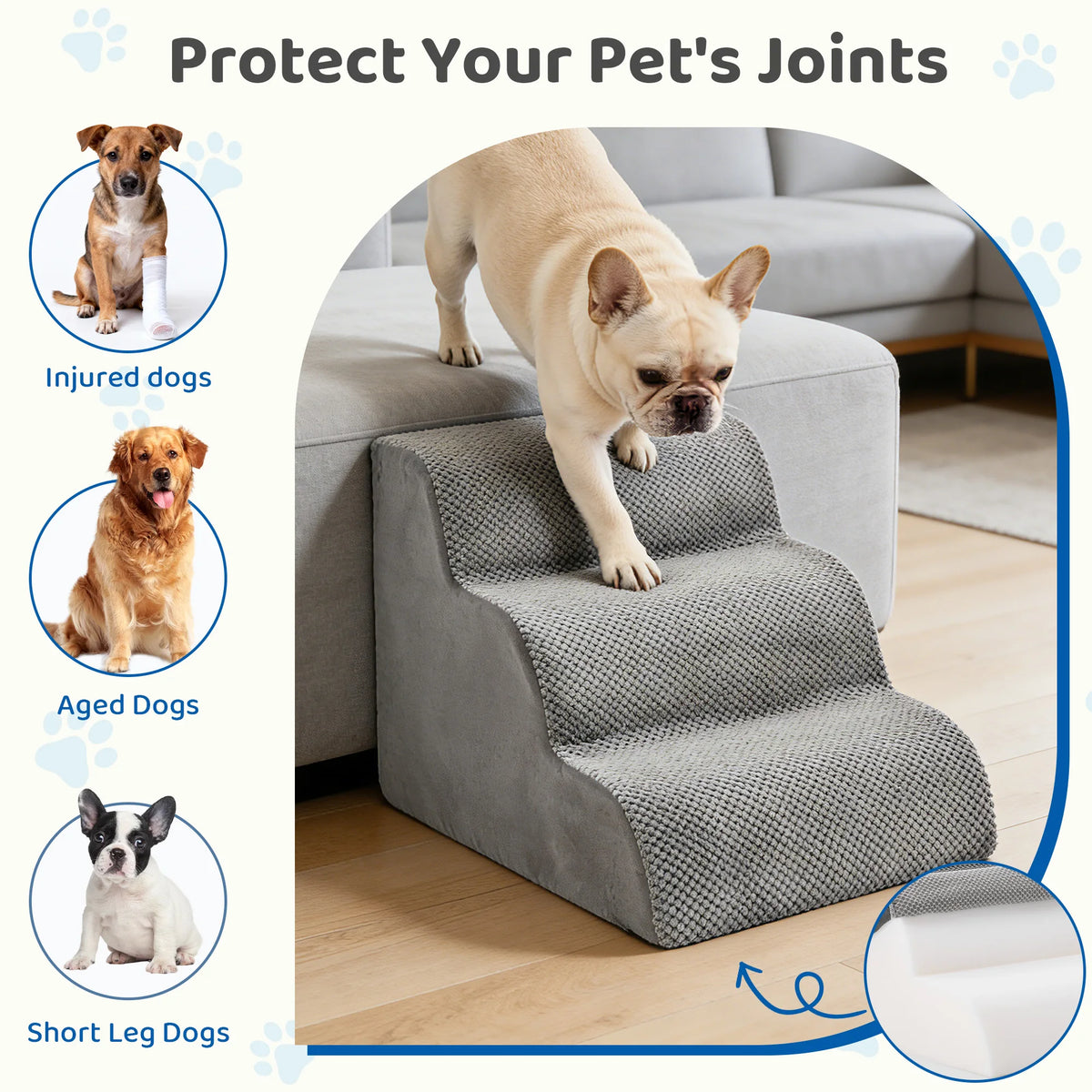 JHK Curved Foam Dog Stairs With Non Slip Pet Steps