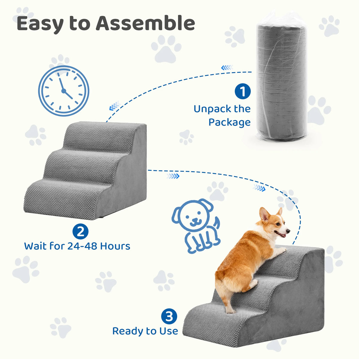 JHK Curved Foam Dog Stairs With Non Slip Pet Steps