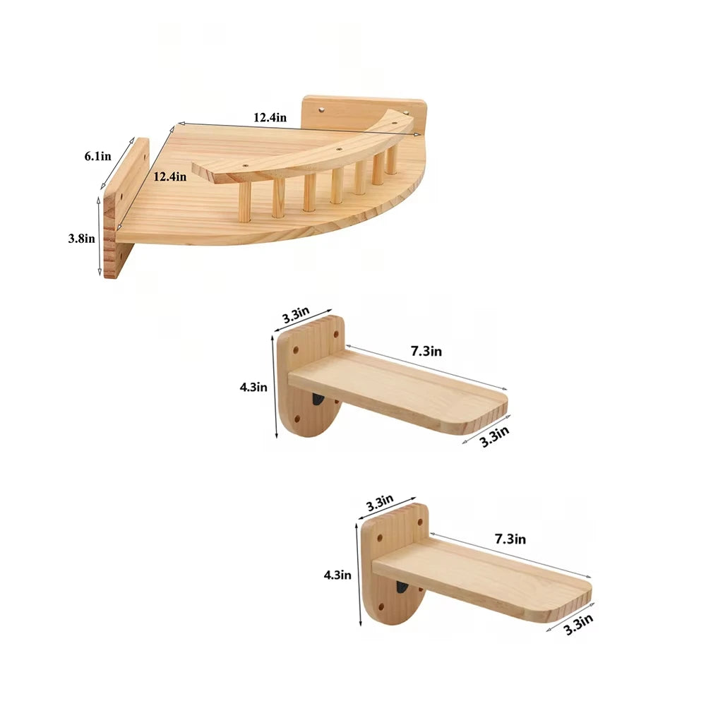 CWV Wall Mounted Wooden Cat Hammock And Climbing Shelf Set