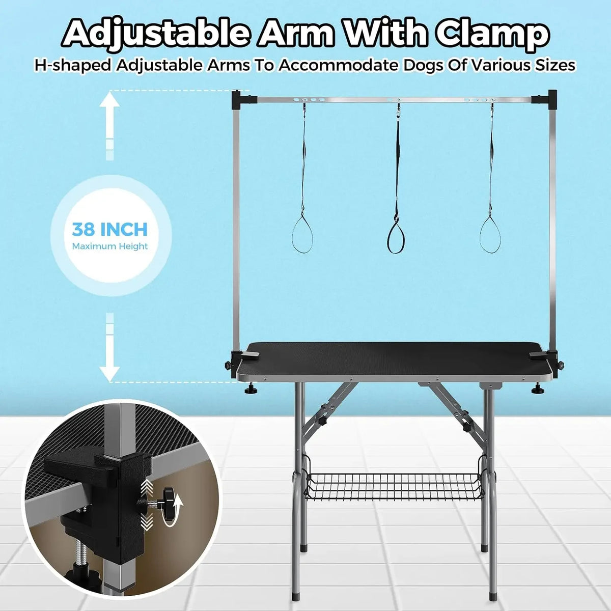Garvee Professional Foldable Dog Grooming Table With Safety Nooses