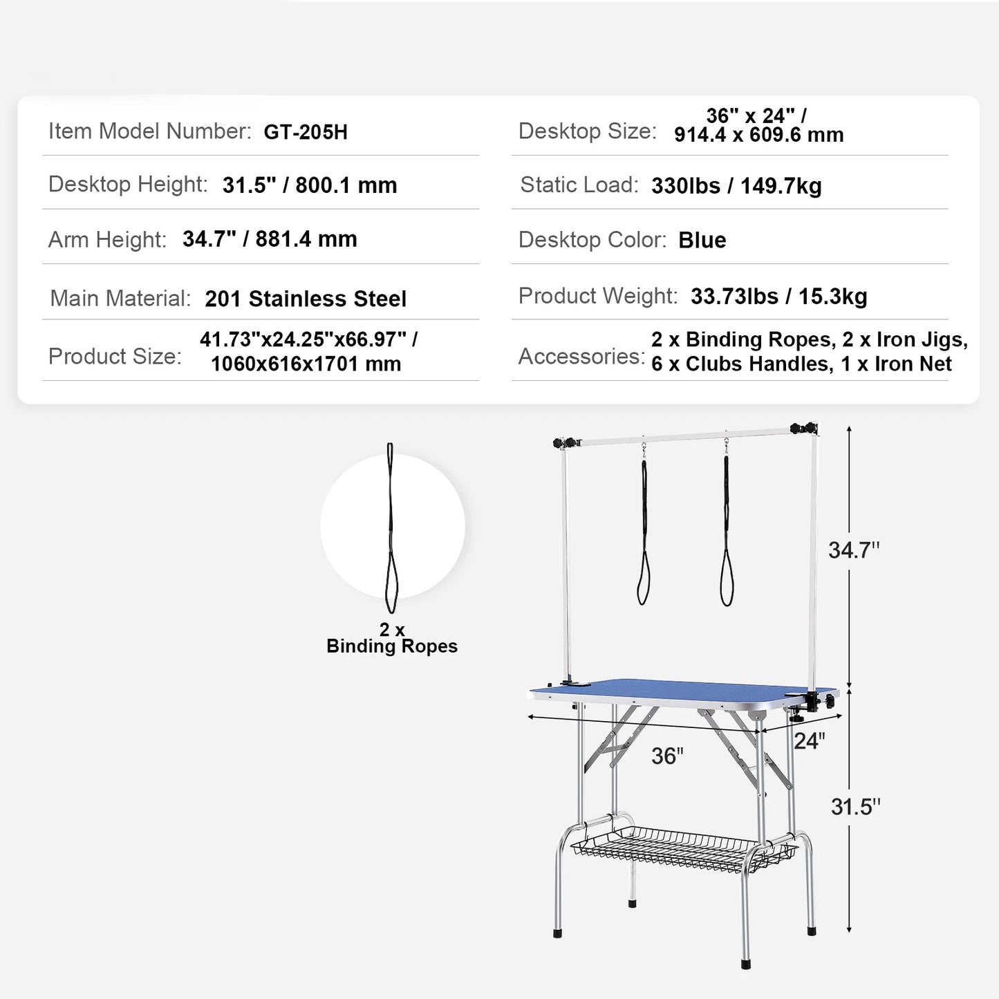 SucceBuy Foldable Pet Grooming Table With Adjustable Arms And Clamp