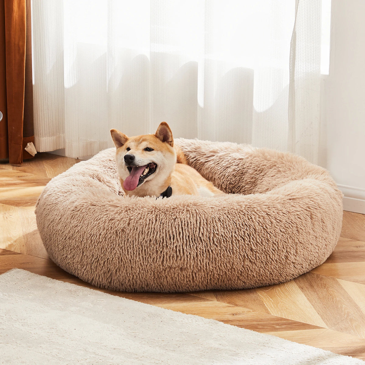 JHK Calming Washable Plush Faux Fur Non Slip Dog Bed