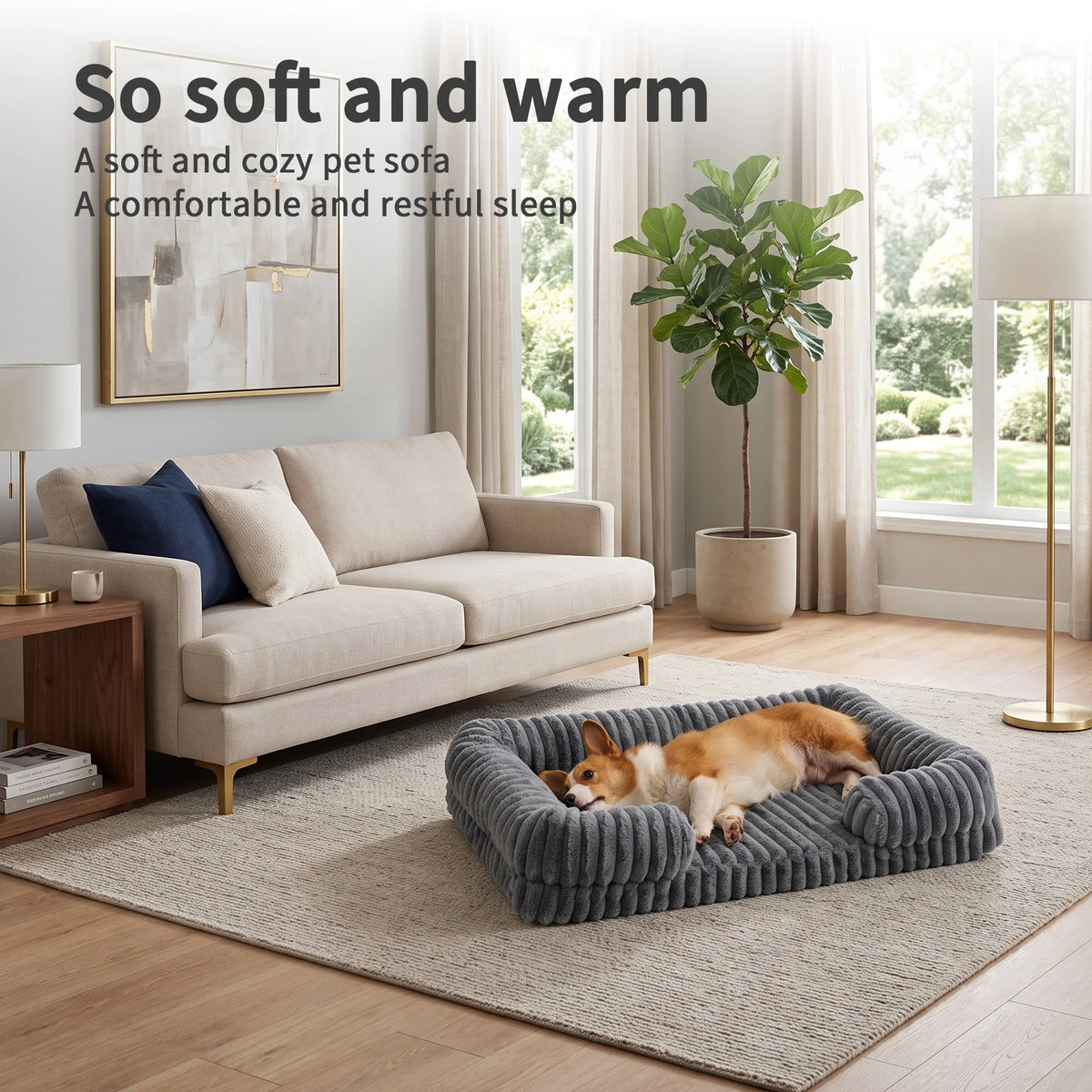OUTWIND Striped Bolster Dog Bed With Soft Raised Sides