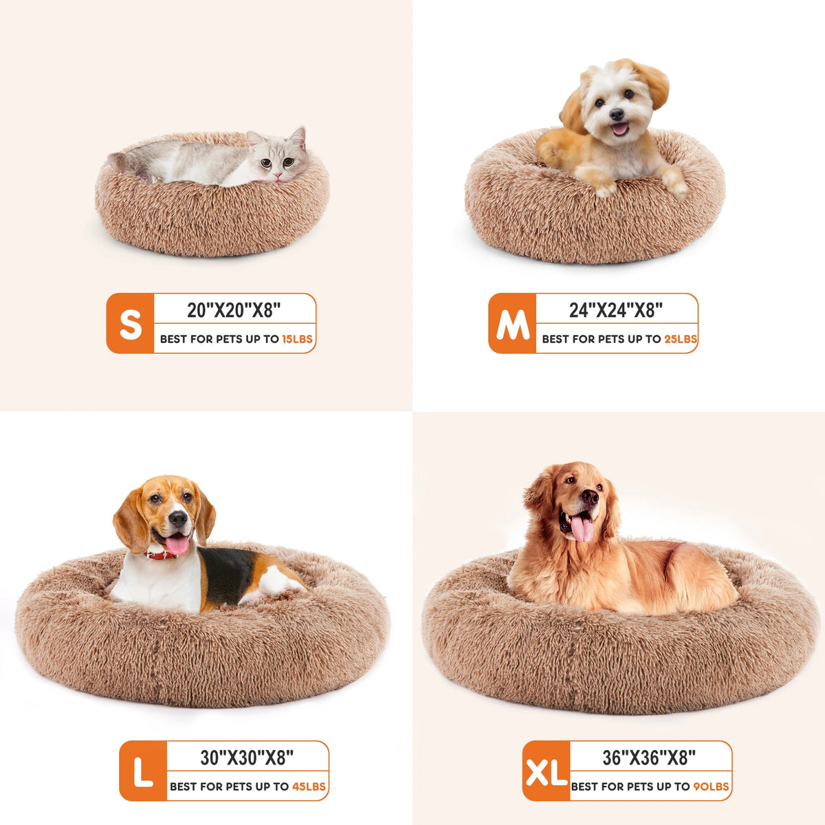 JHK Calming Washable Plush Faux Fur Non Slip Dog Bed