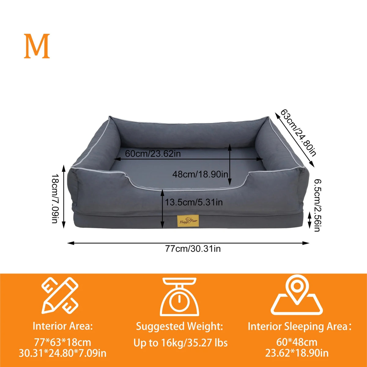 Bingopaw Orthopedic Dog Bed With Bolsters And Washable Cover
