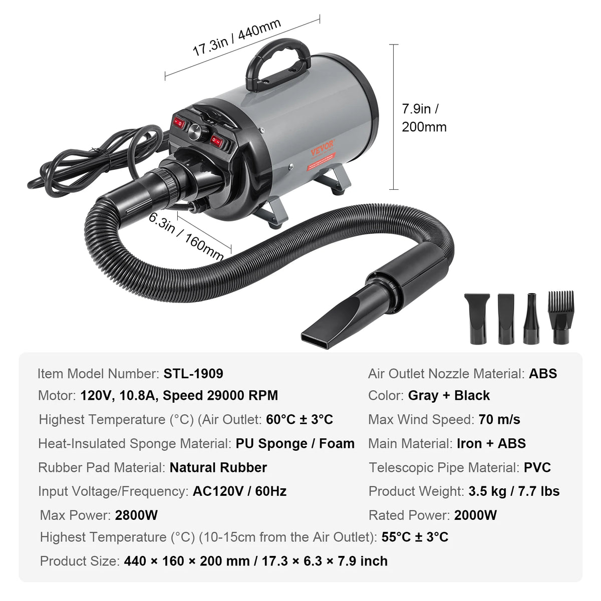 SucceBuy Professional Dog Grooming Dryer With Adjustable Speed Settings