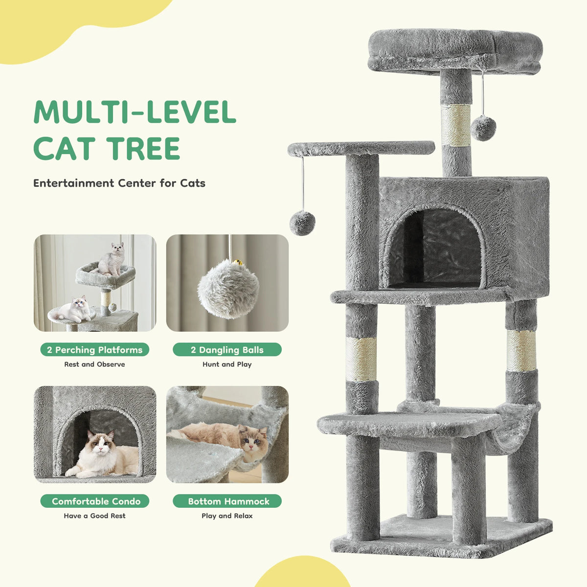 JHK Multi Tier Cat Tree With Sisal Scratching Posts For Cats