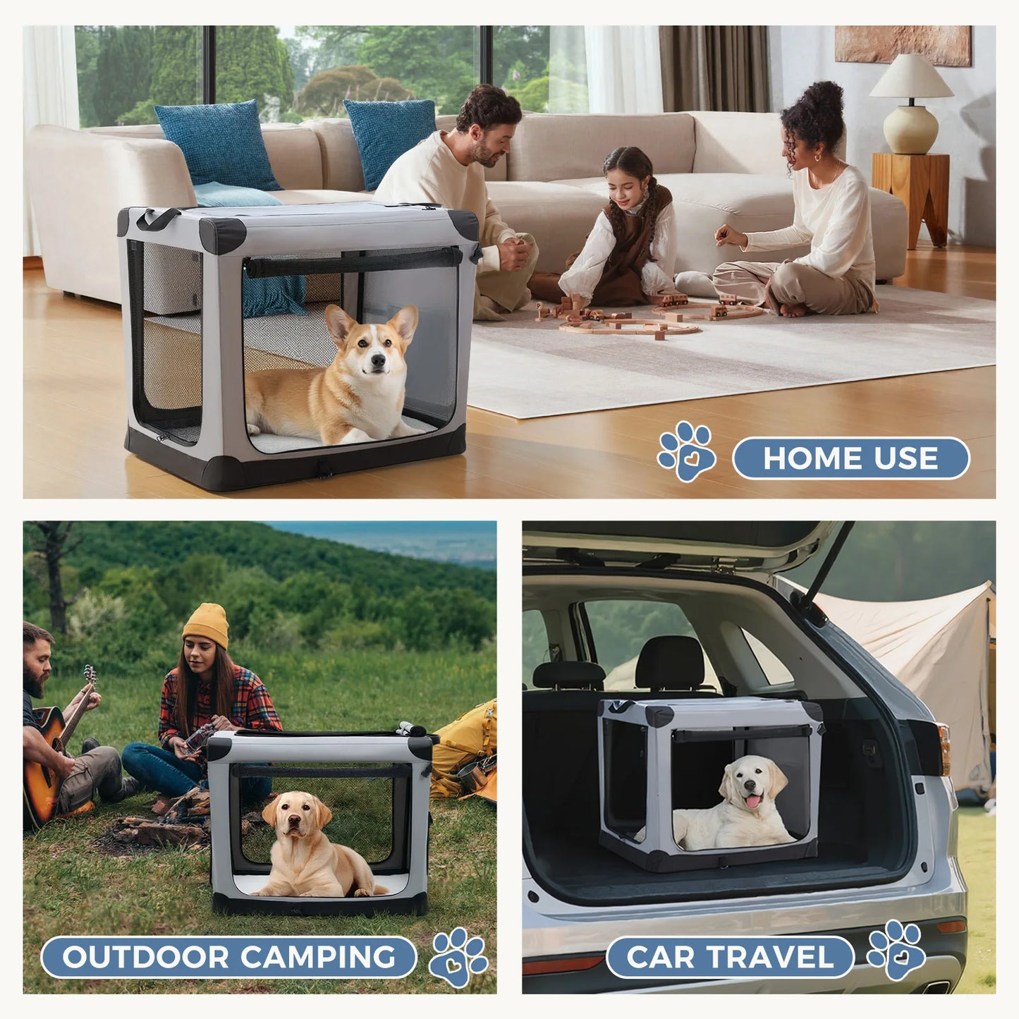 JHK Foldable Soft Dog Crate Portable Pet Kennel Three Side Doors