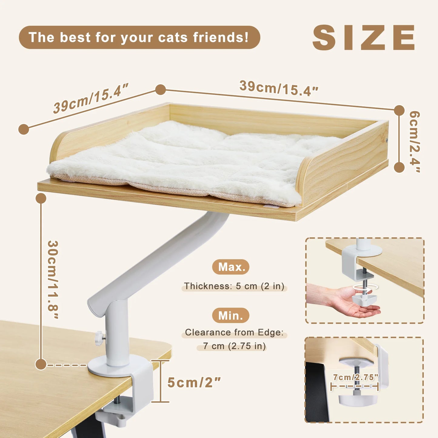PAWZ Road Adjustable Rotating Cat Desk Bed With Soft Plush Hammock