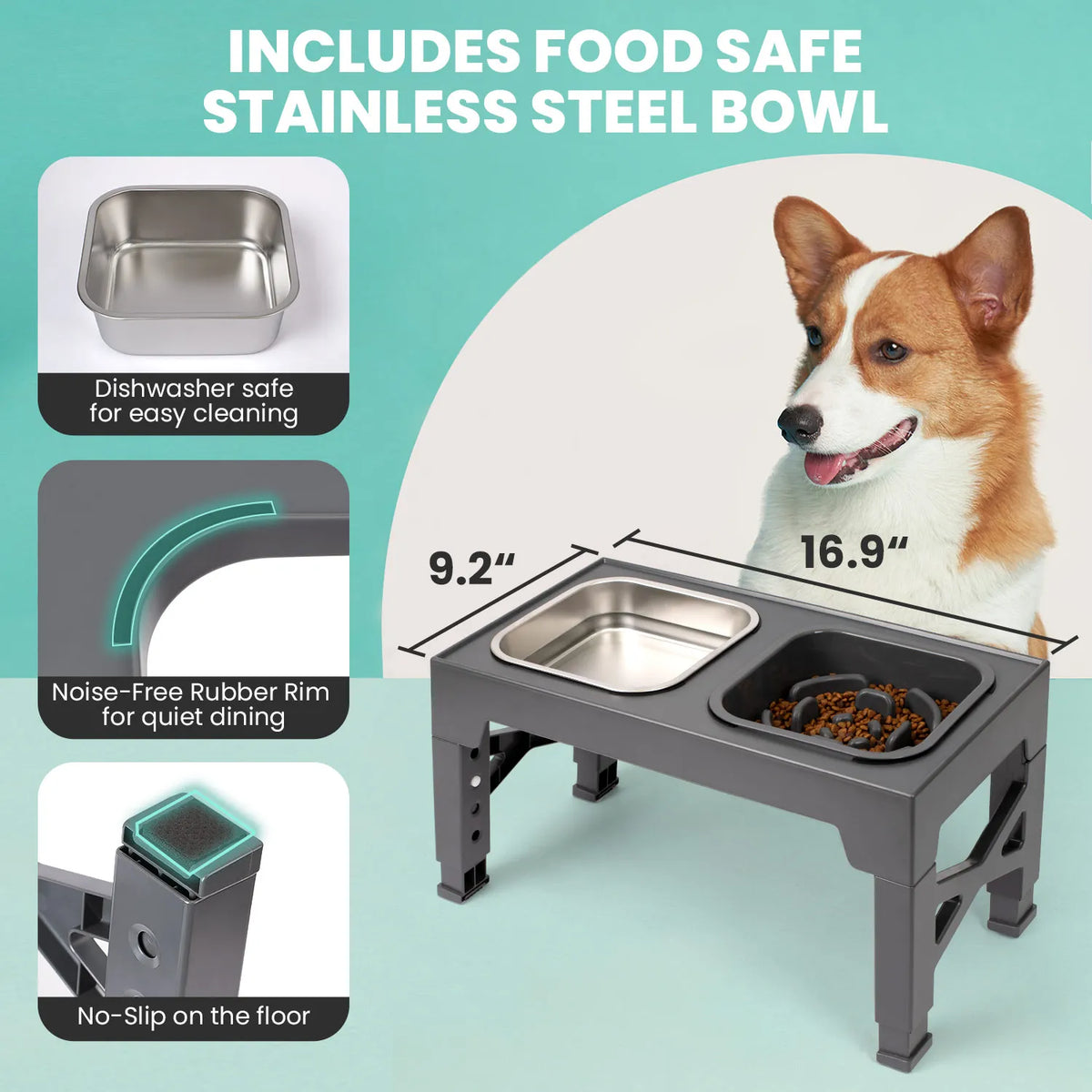 Elevated Adjustable Slow Feeder Dog Bowls With Foldable Stand