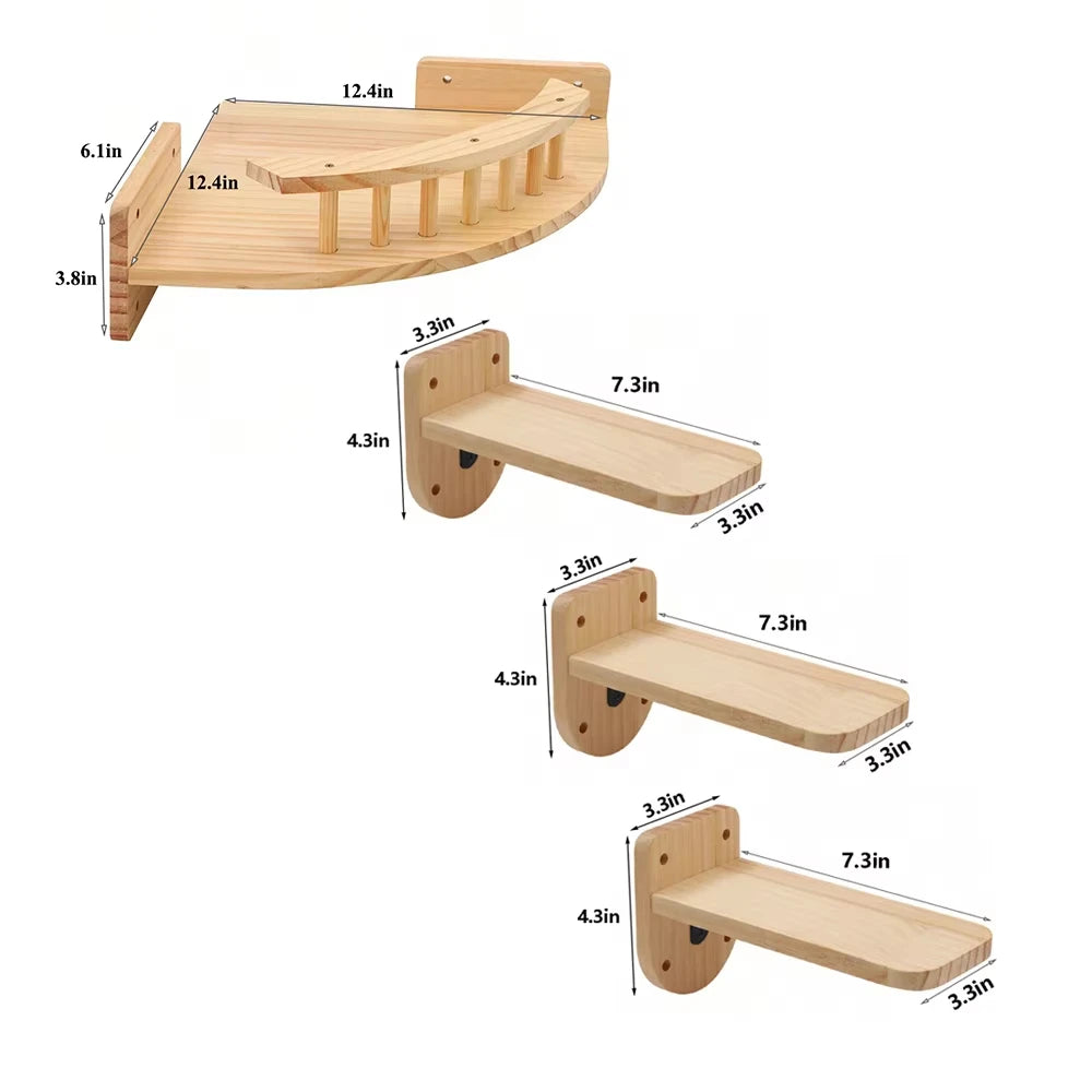 CWV Wall Mounted Wooden Cat Hammock And Climbing Shelf Set