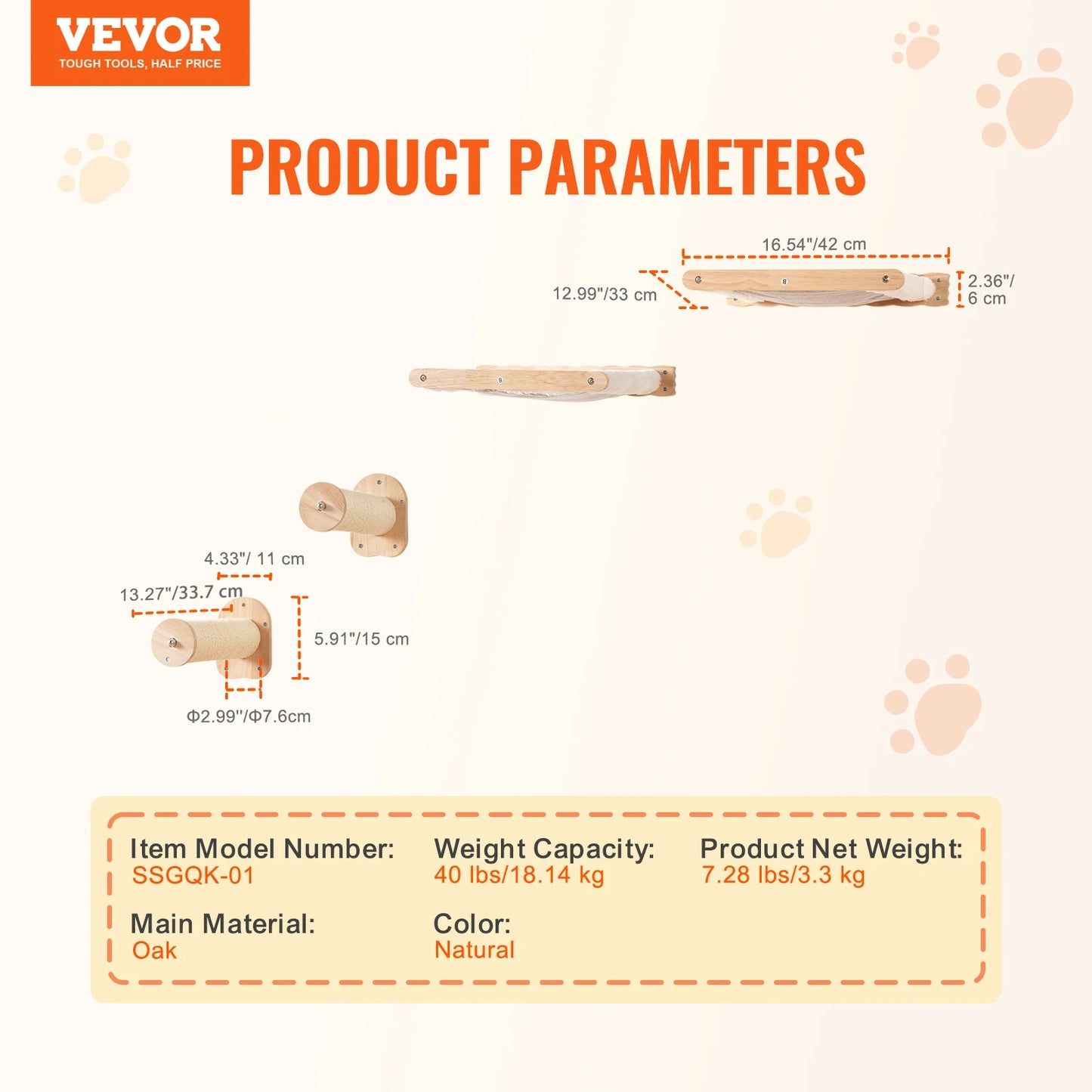 SucceBuy Wall Mounted Cat Shelves With Wooden Perch And Hammock