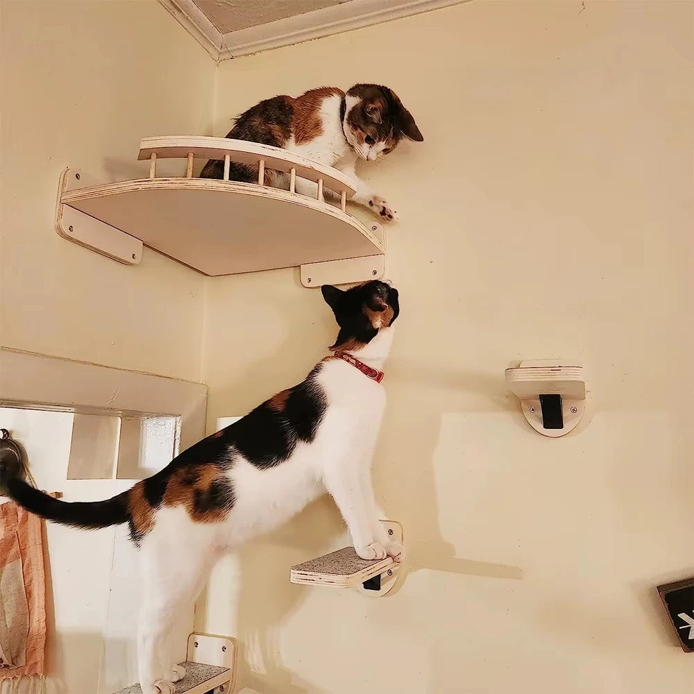 CWV Wall Mounted Wooden Cat Hammock And Climbing Shelf Set