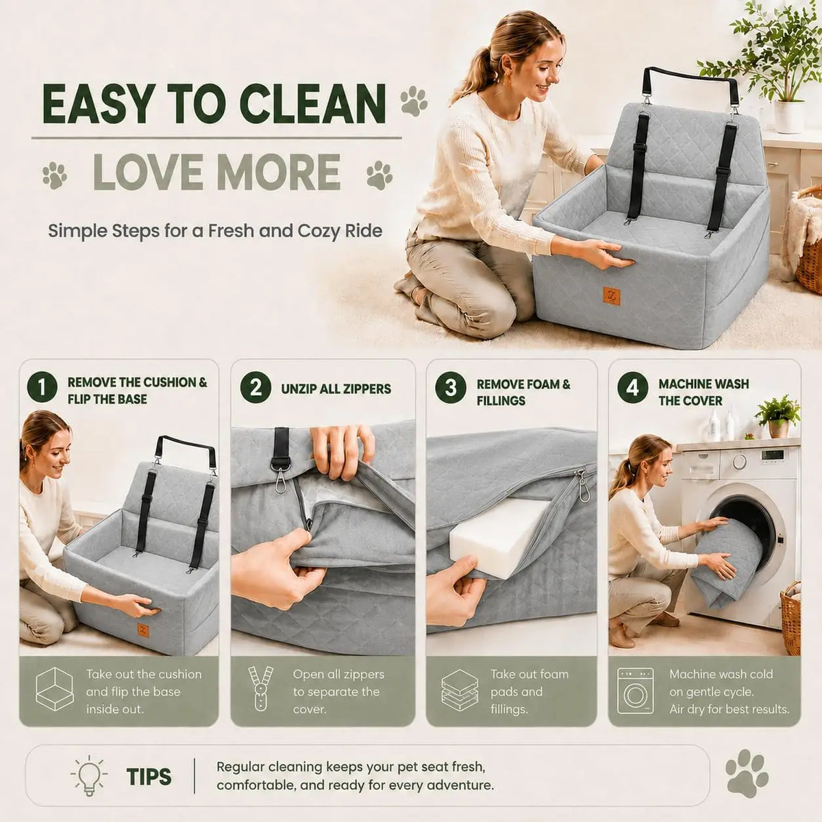 Dog Car Seat Bed with Safety Belt and Washable Cover