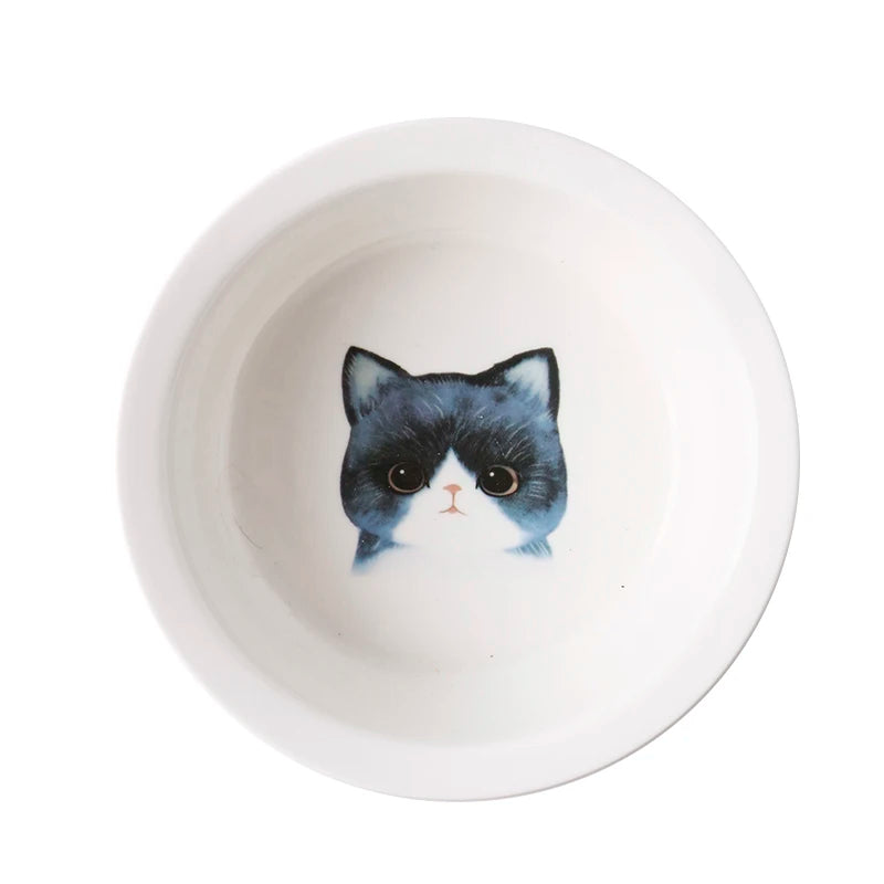 Ceramic Single And Double Pet Food Bowl With Wooden Stand