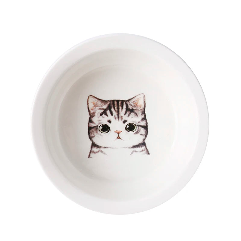 Ceramic Single And Double Pet Food Bowl With Wooden Stand