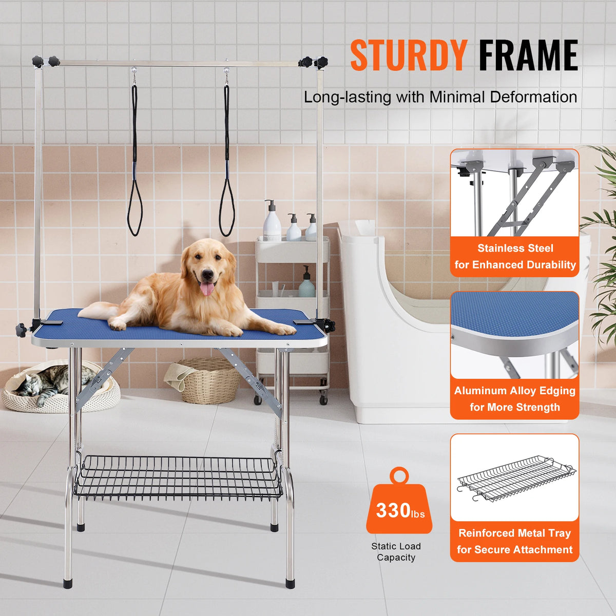 SucceBuy Foldable Pet Grooming Table With Adjustable Arms And Clamp