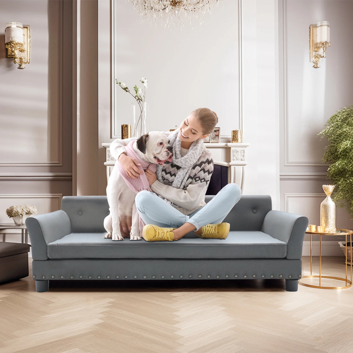 BINGOPAW Durable Elevated Dog Sofa Bed With Waterproof Leather Comfort