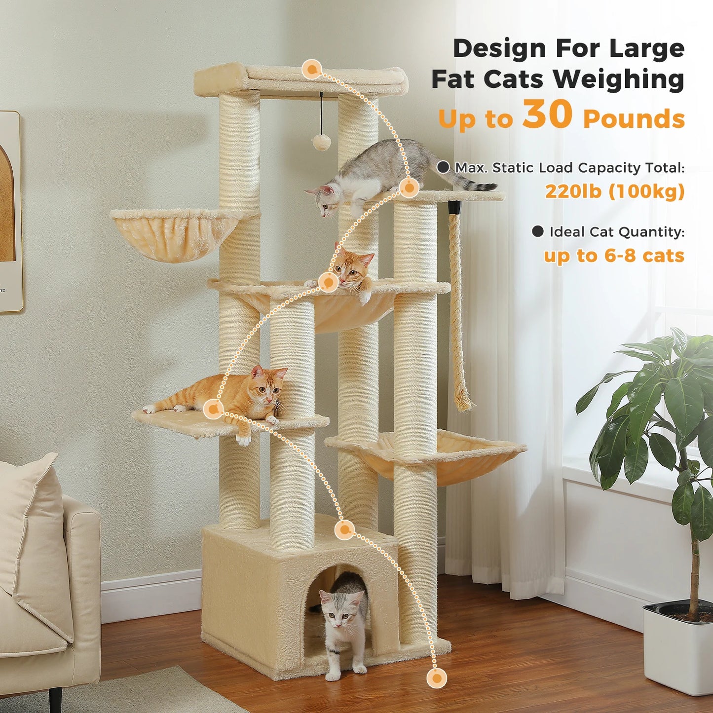 PAWZ Road Sturdy Cat Tower With Sisal Posts And Hammock