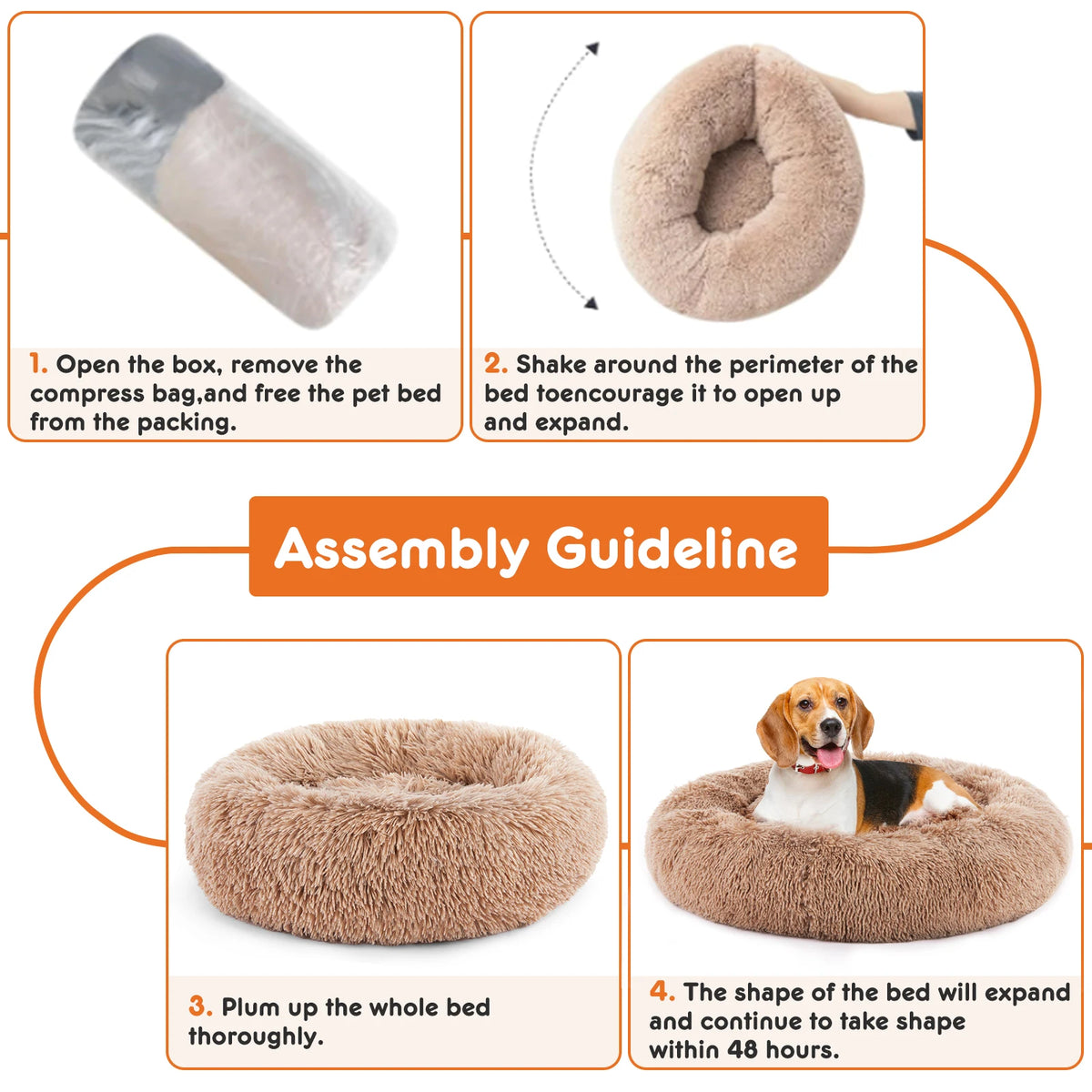 JHK Washable Plush Calming Dog Bed With Non Slip Support