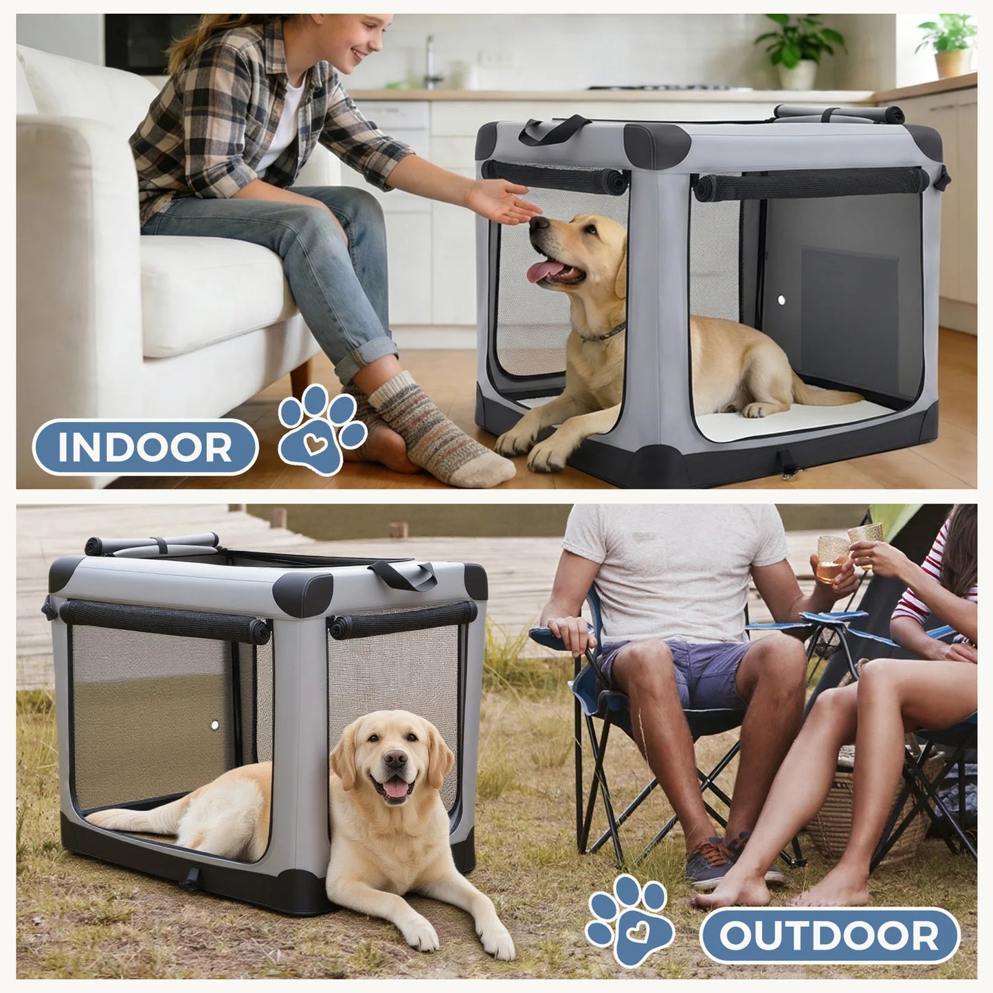 JHK Foldable Soft Dog Crate Portable Pet Kennel Three Side Doors