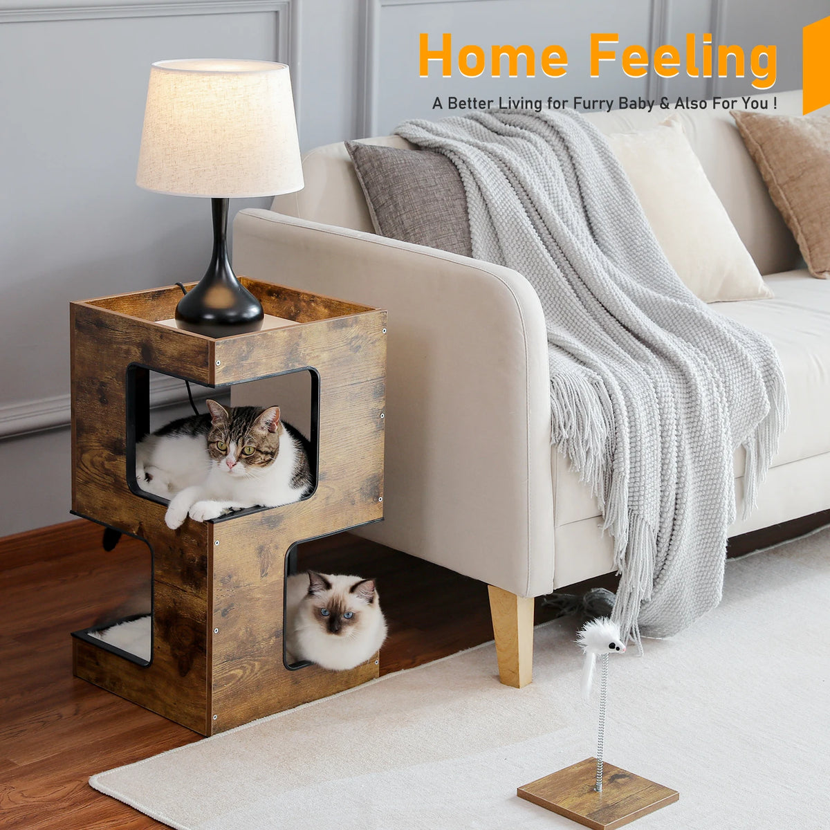 PAWZ Road Modern Wood Cat Condo With Scratching Pad Tower