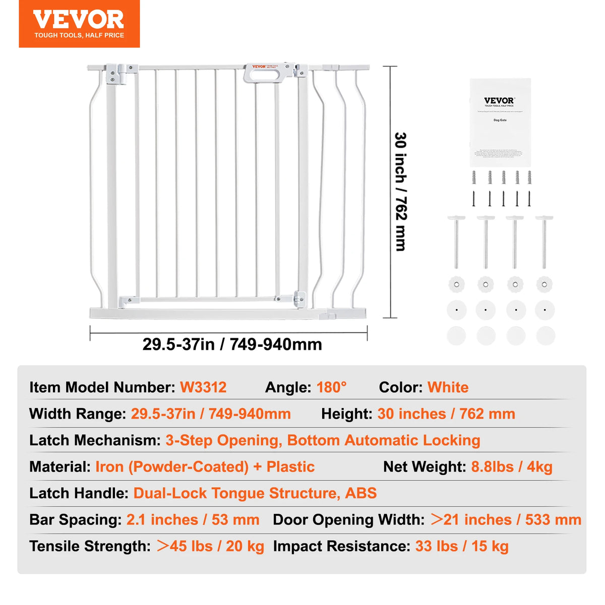 SucceBuy Pressure Mount Baby Gate With Walk Through Safety Panel