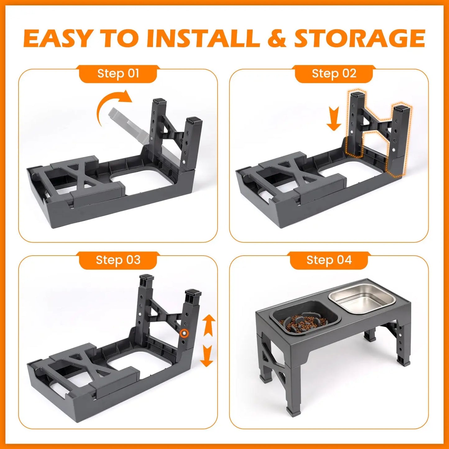 Elevated Adjustable Slow Feeder Dog Bowls With Foldable Stand