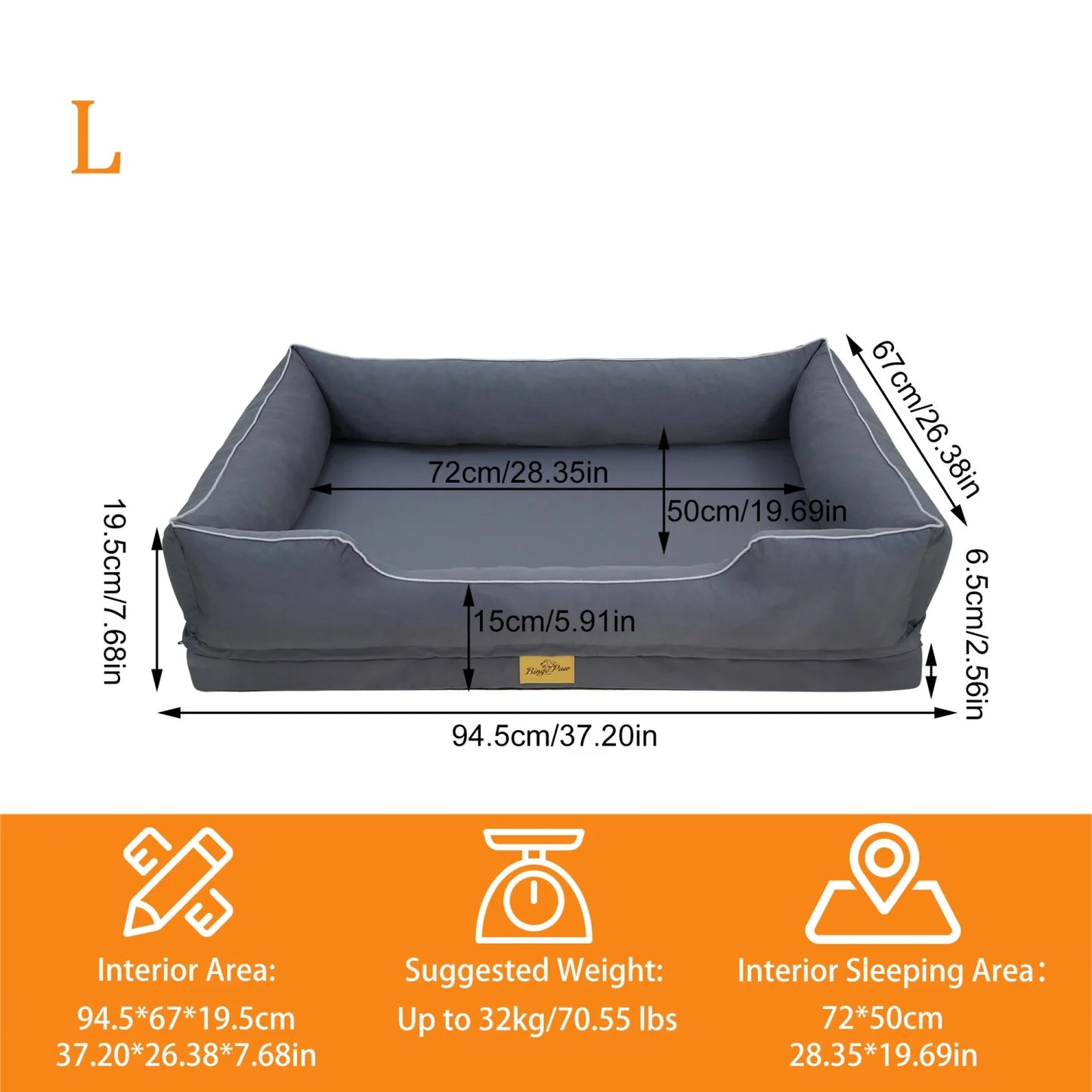 Bingopaw Orthopedic Dog Bed With Bolsters And Washable Cover