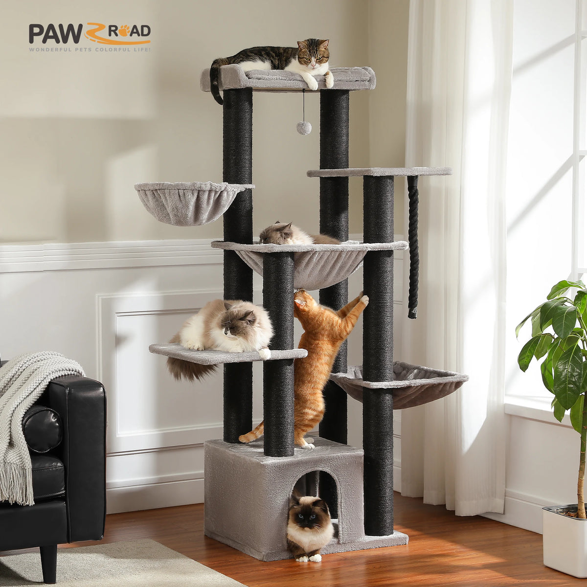 PAWZ Road Sturdy Cat Tower With Sisal Posts And Hammock