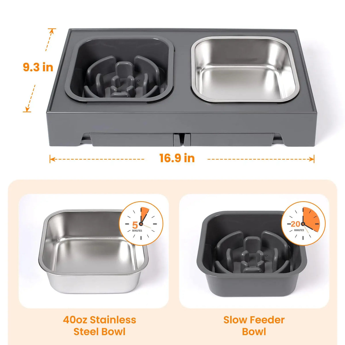 Elevated Adjustable Slow Feeder Dog Bowls With Foldable Stand