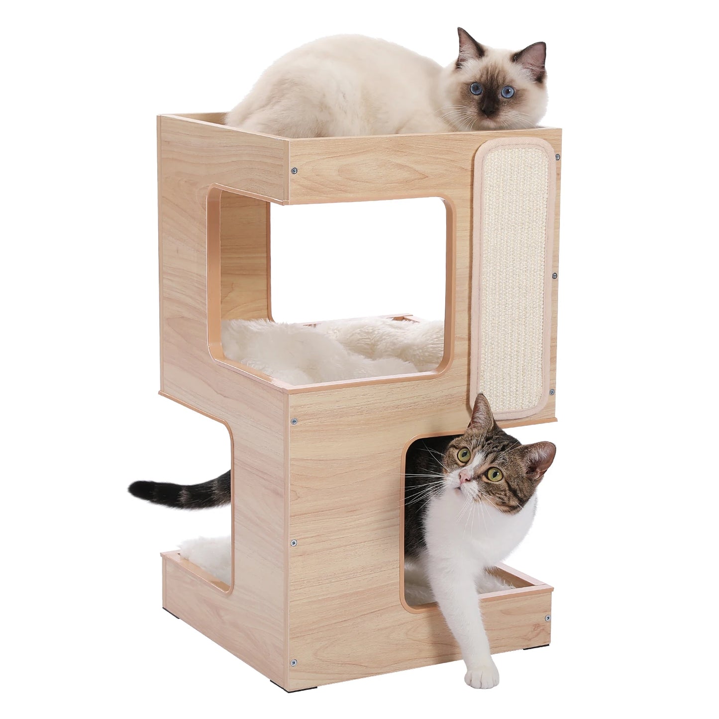 PAWZ Road Modern Wood Cat Condo With Scratching Pad Tower