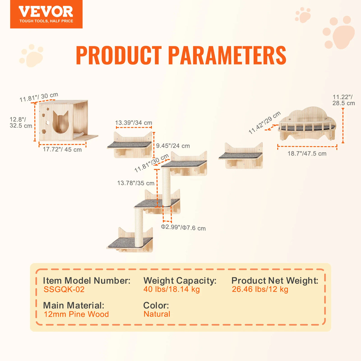 SucceBuy Wall Mounted Cat Shelves With Wooden Perch And Hammock