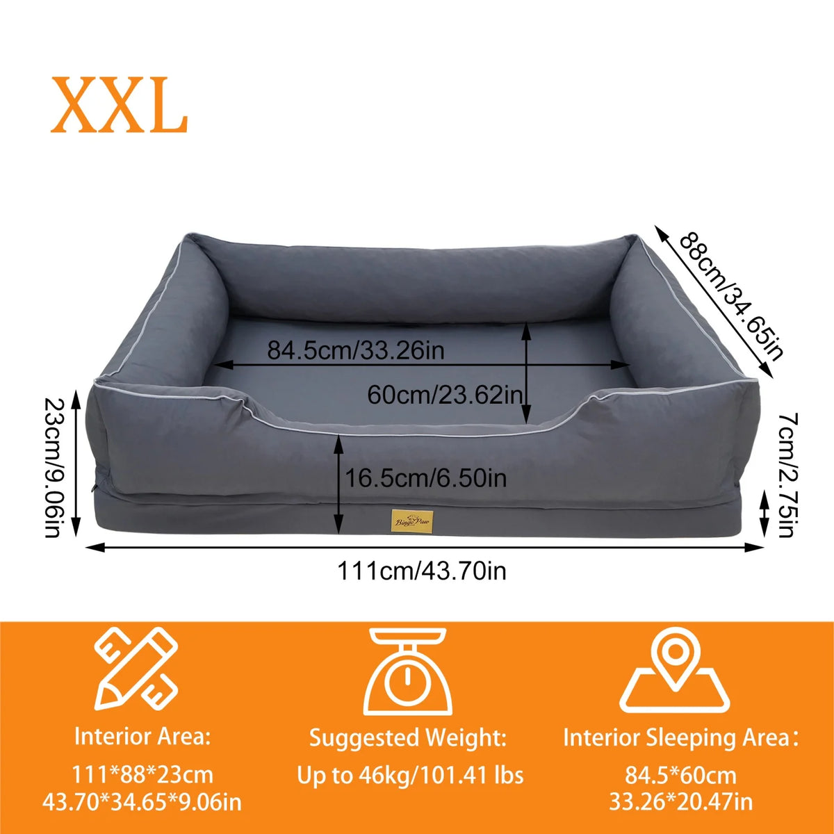 Bingopaw Orthopedic Dog Bed With Bolsters And Washable Cover