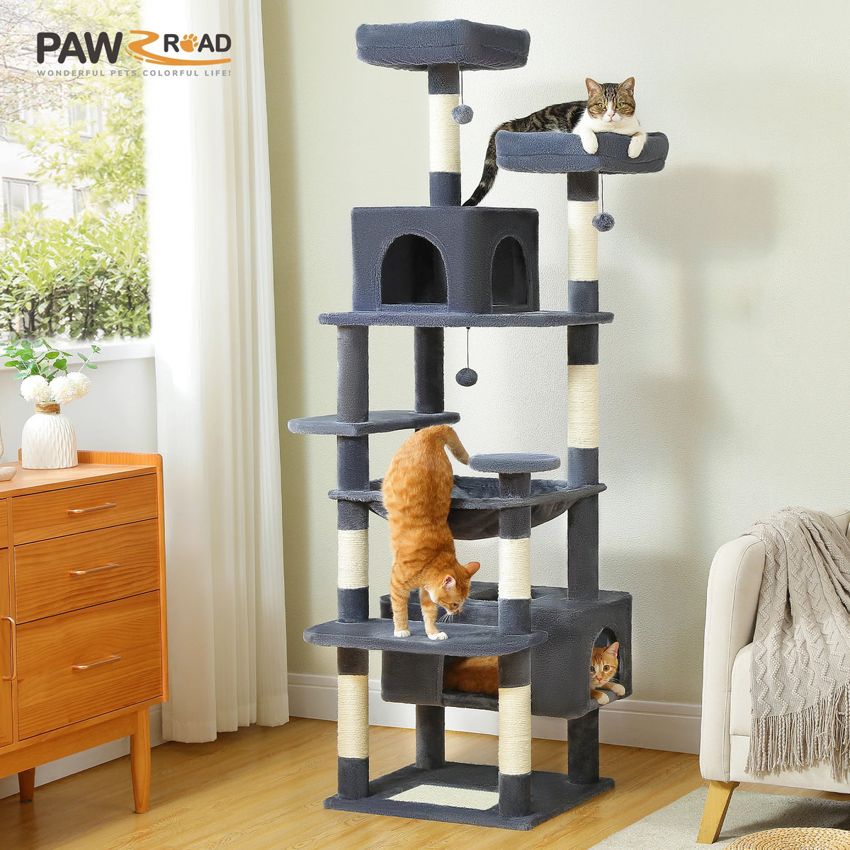 PAWZ Road Indoor Cat Tree With Sisal Posts And Hammock