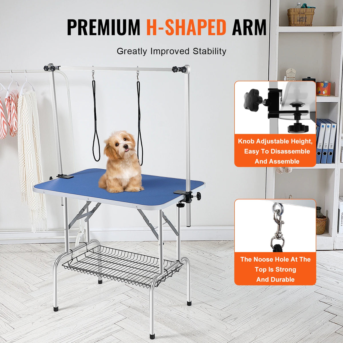 SucceBuy Foldable Pet Grooming Table With Adjustable Arms And Clamp