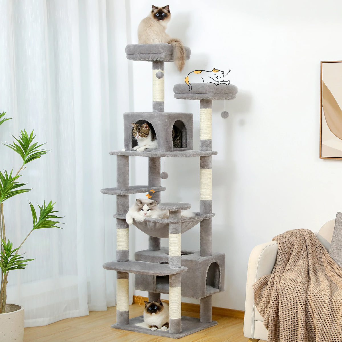 PAWZ Road Indoor Cat Tree With Sisal Posts And Hammock