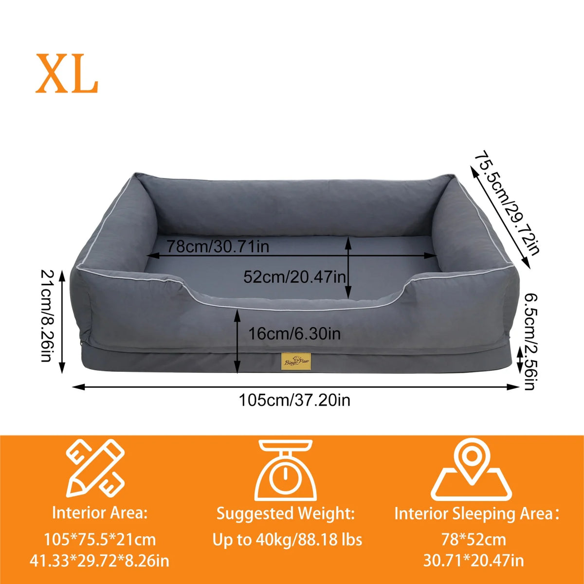 Bingopaw Orthopedic Dog Bed With Bolsters And Washable Cover
