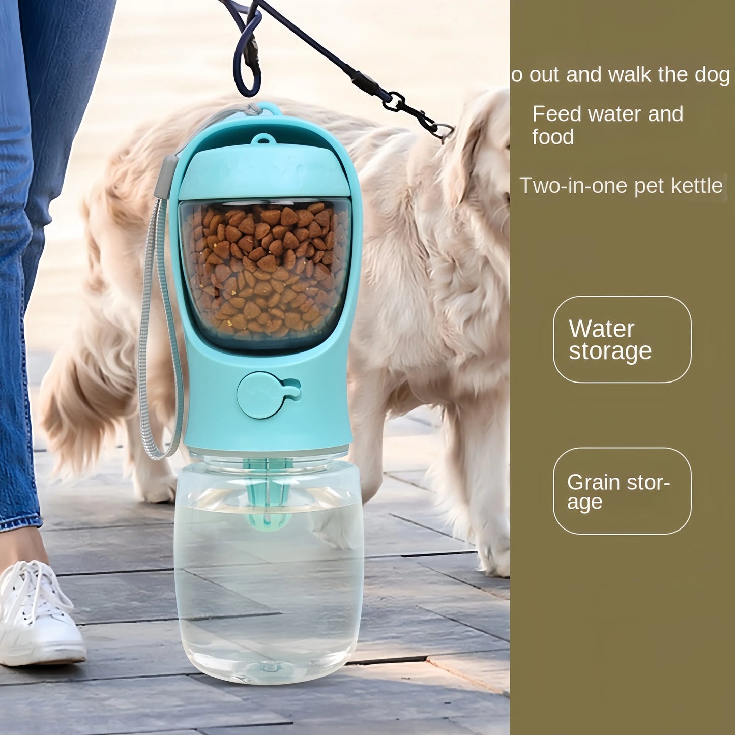 Portable Pet Water Bottle With Food Storage For Travel