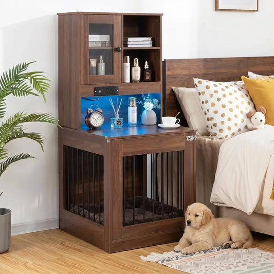 GAOMON Wooden Dog Crate End Table with Metal Frame