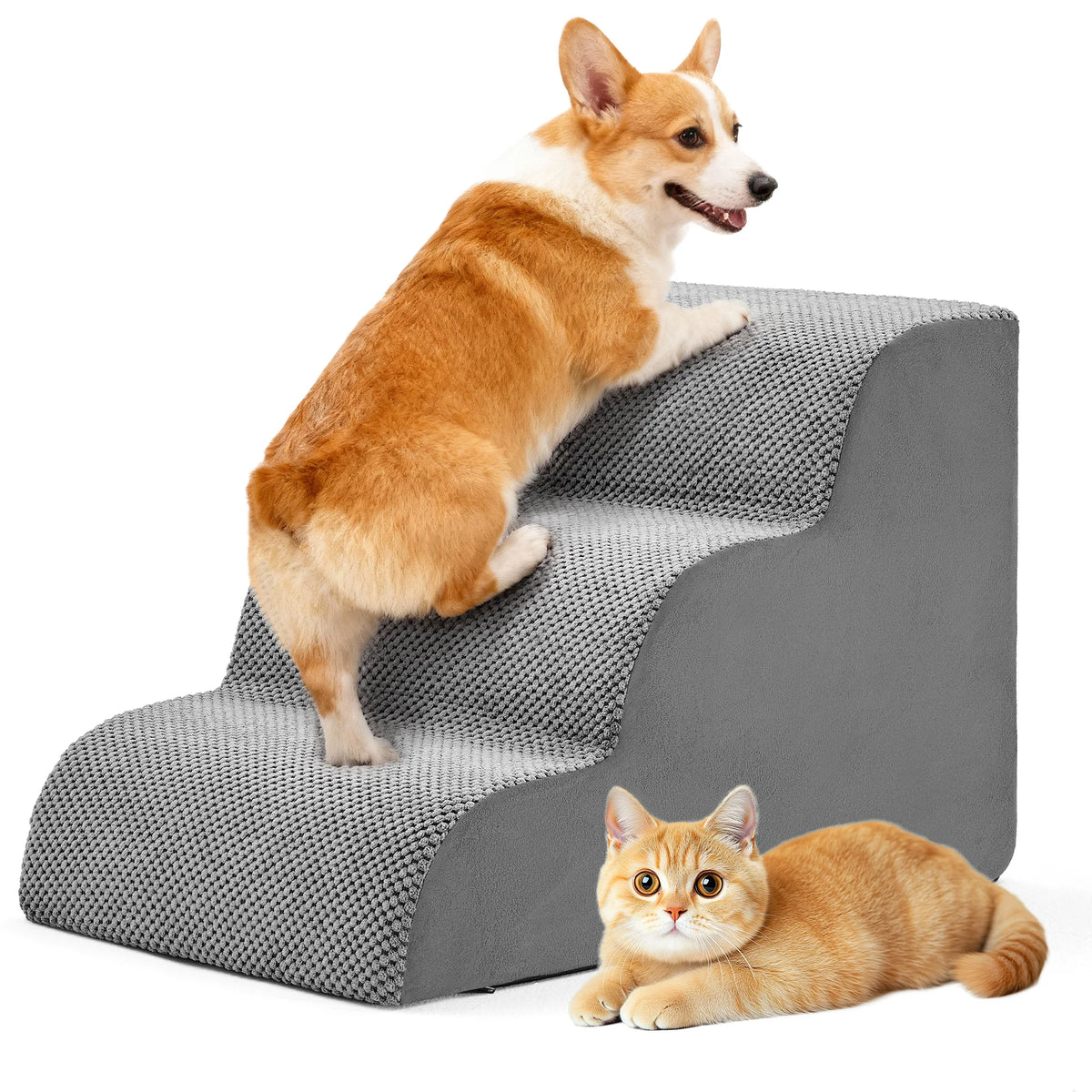 JHK Curved Foam Dog Stairs With Non Slip Pet Steps