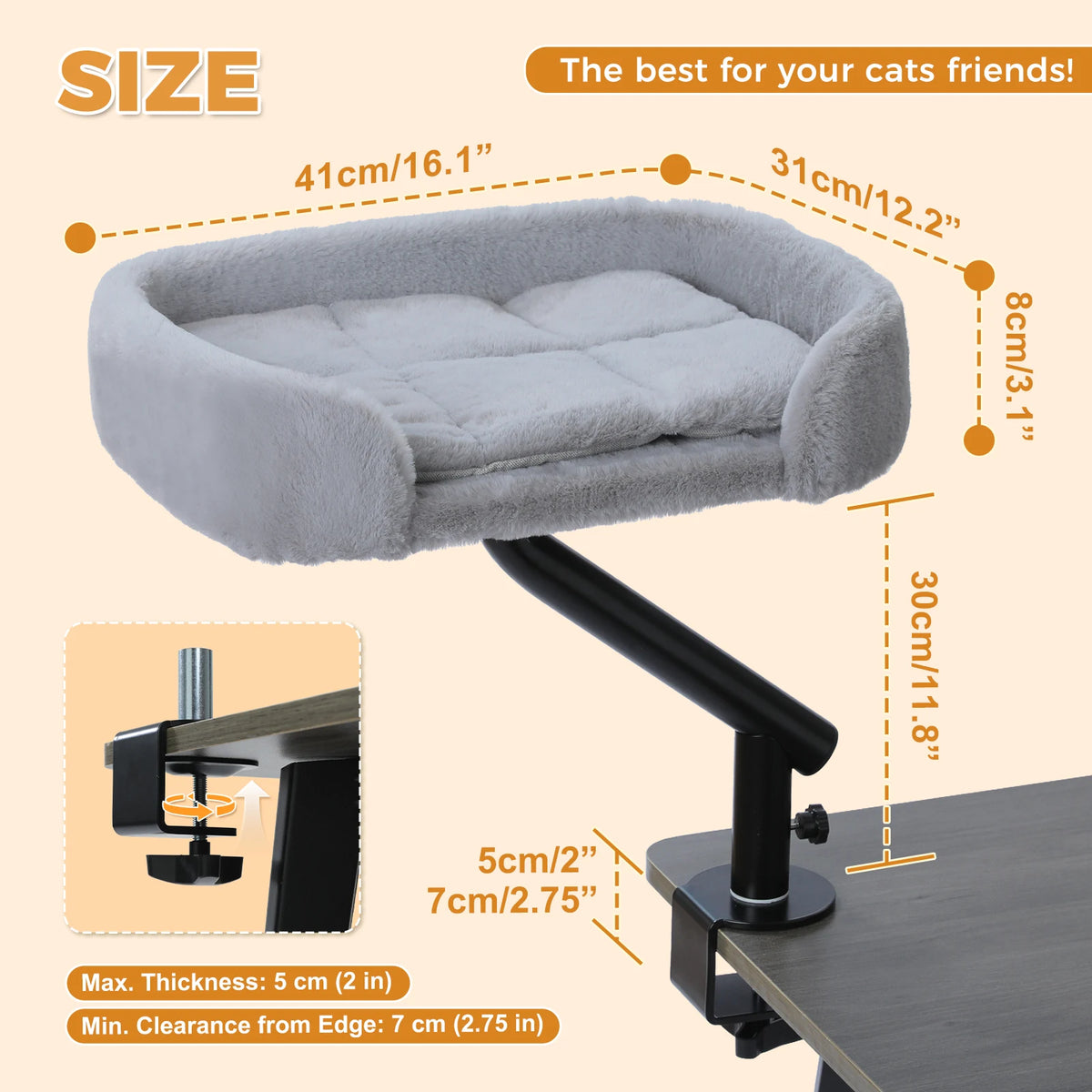 PAWZ Road Adjustable Rotating Cat Desk Bed With Soft Plush Hammock